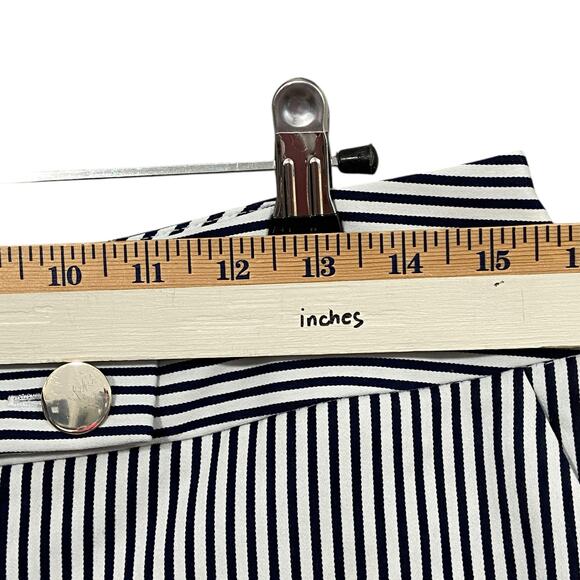 CHICOS Navy Blue White Pinstripe Cropped Stretch Poly Sailor Pants - Picture 3 of 8